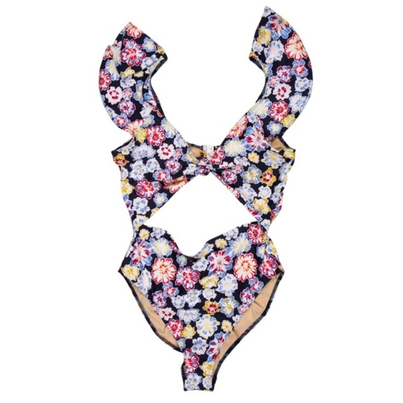 Tanya Taylor Coraline Cut Out Blue Floral Ruffles One Piece Swimsuit NWT Size XL - Picture 10 of 12